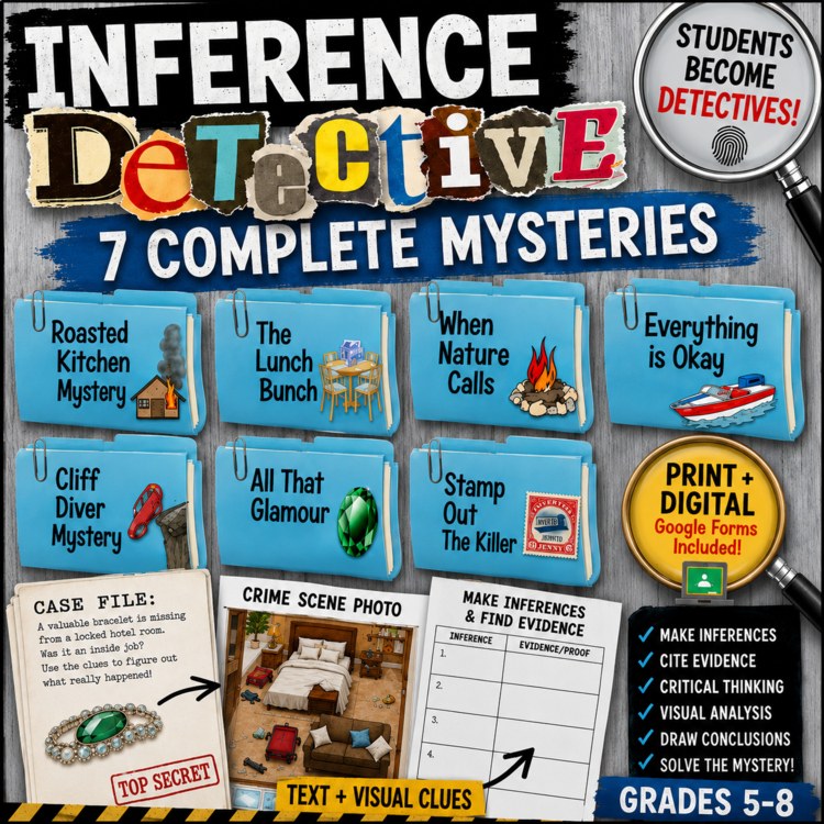 Making Inferences Activities, 7 Reading Detective Mysteries, bundle cover
