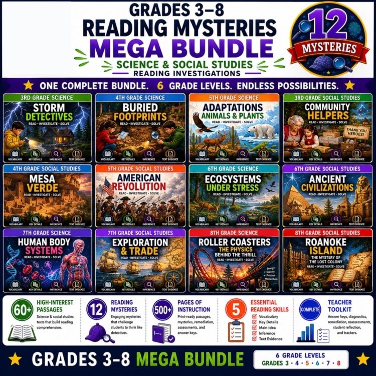 Grades 3 to 8 Reading Mysteries MEGA Bundle cover