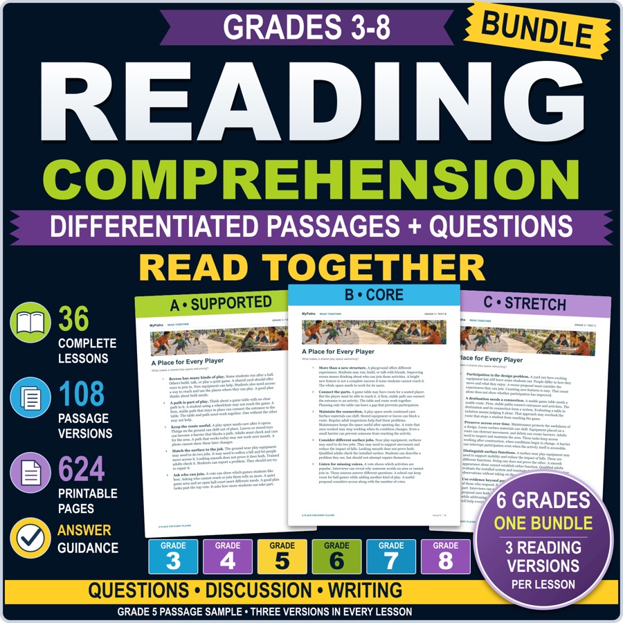 Read Together Reading Comprehension Bundle, Grades 3 to 8, cover