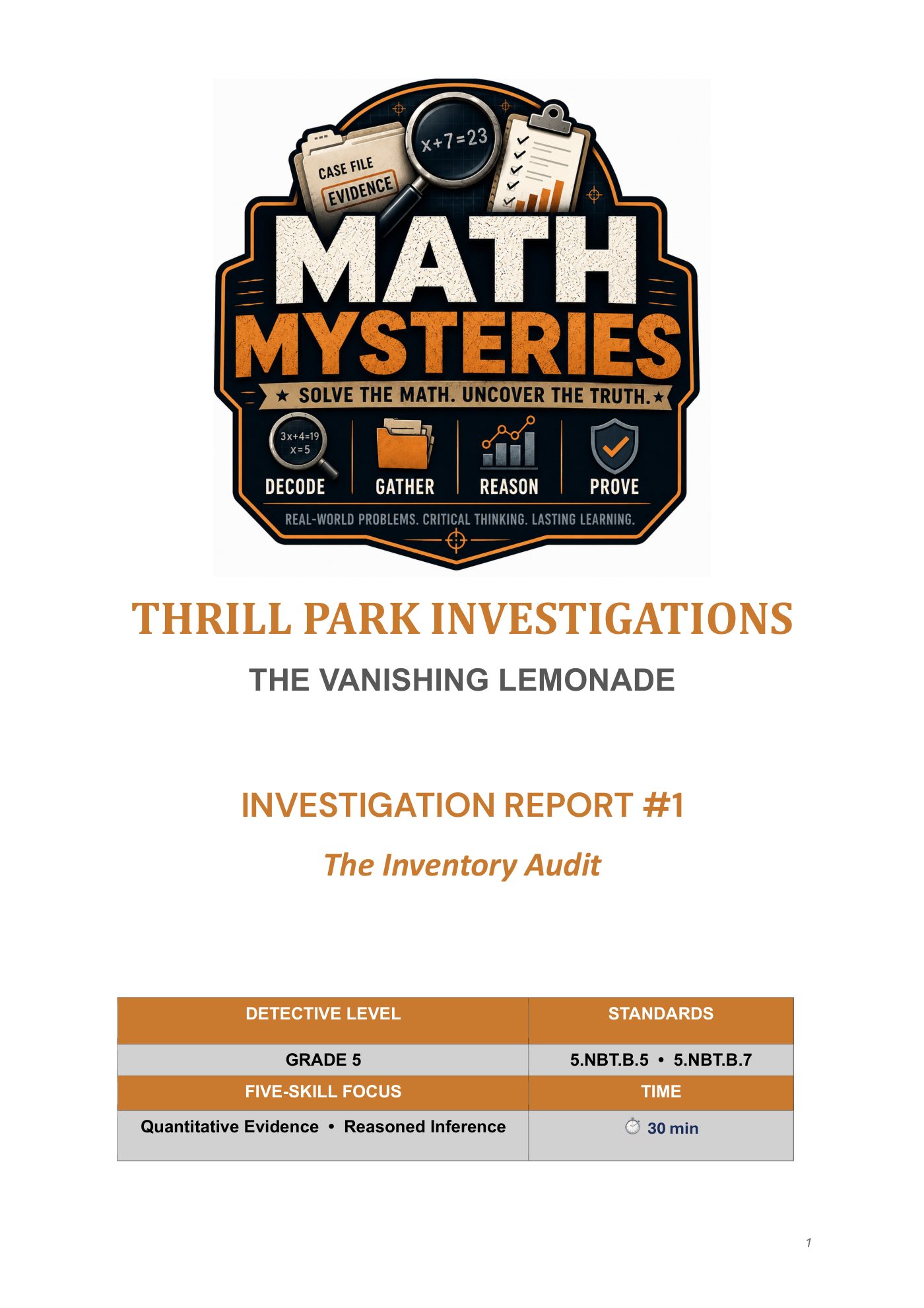 The Vanishing Lemonade, Investigation Report 1, page 1