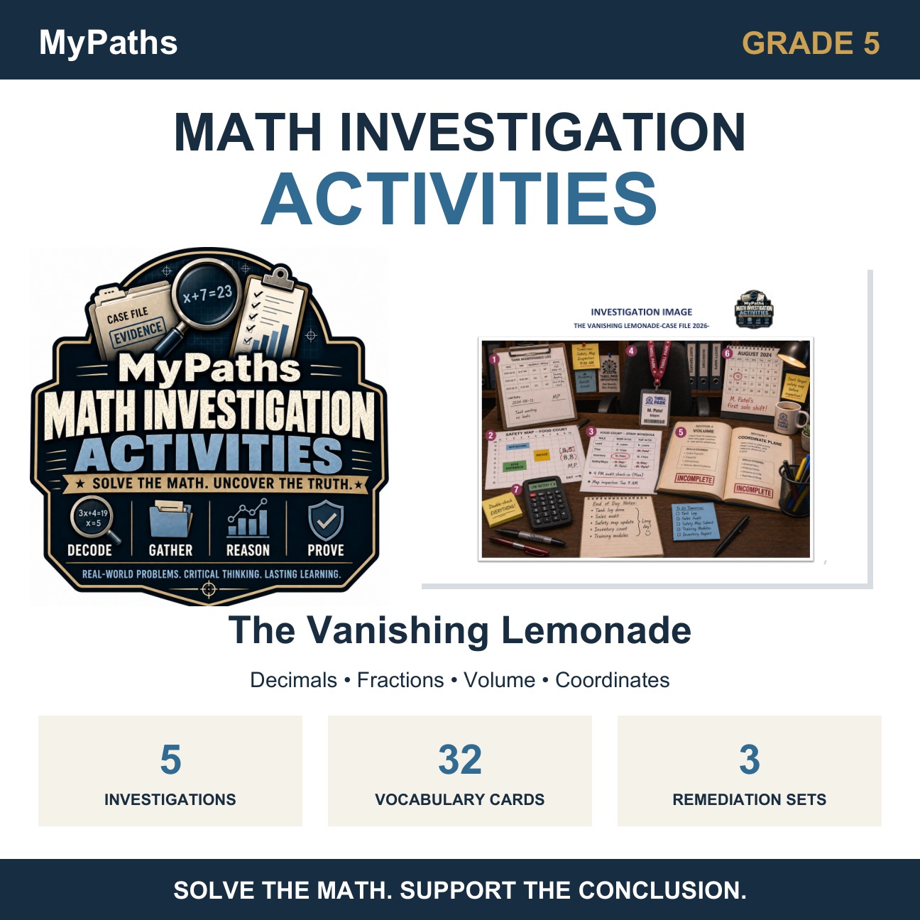 Grade 5 MyPaths Math Investigation Activities, The Vanishing Lemonade, cover