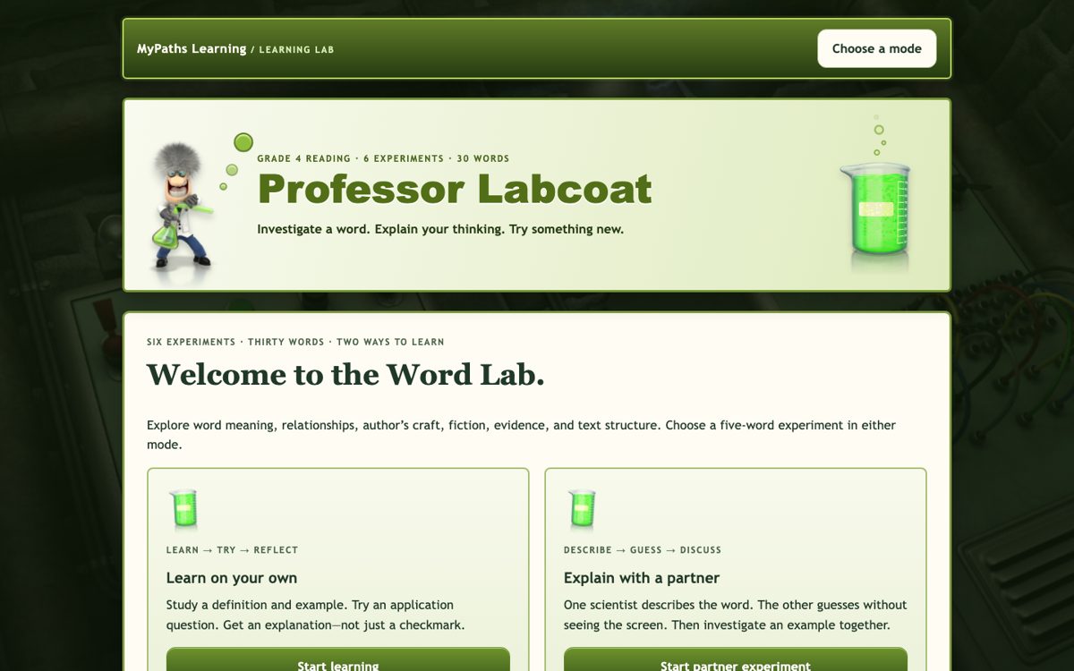 Professor Labcoat Grade 4 game screen