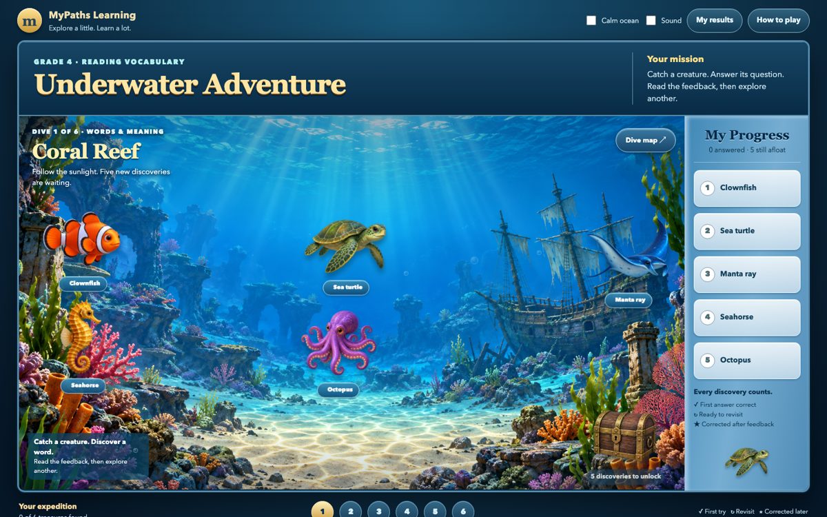 Underwater Adventure Grade 4 game screen
