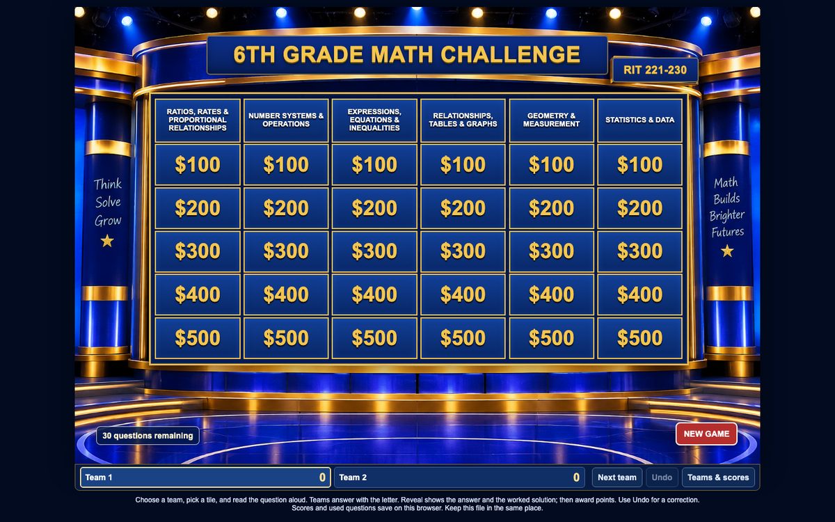 Math Challenge Grade 6 game screen