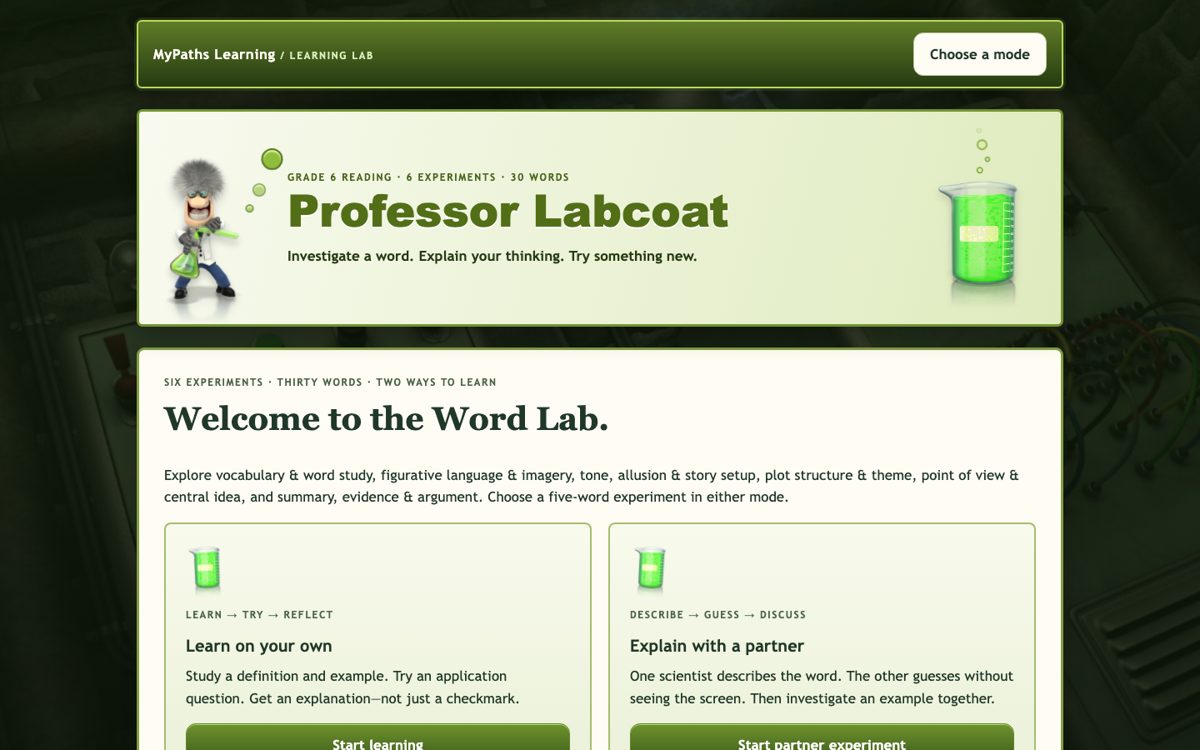 Professor Labcoat Grade 6 game screen