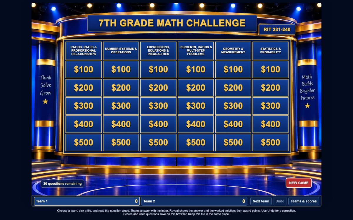 Math Challenge Grade 7 game screen