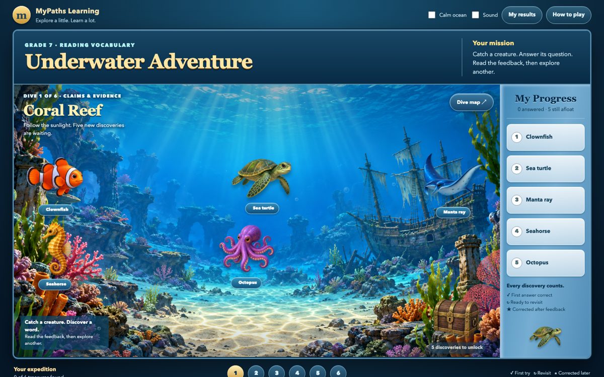 Underwater Adventure Grade 7 game screen