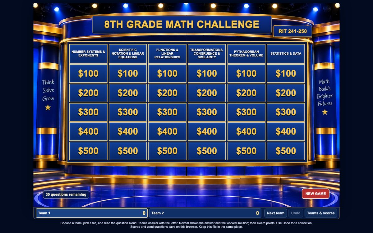Math Challenge Grade 8 game screen