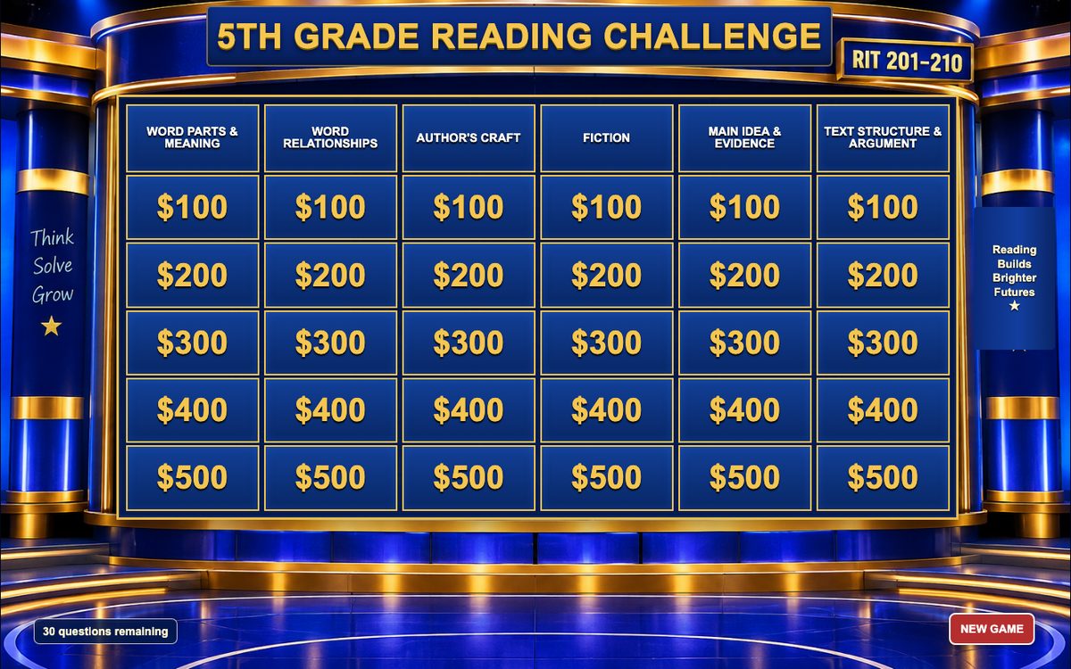 Reading Game Show game screen