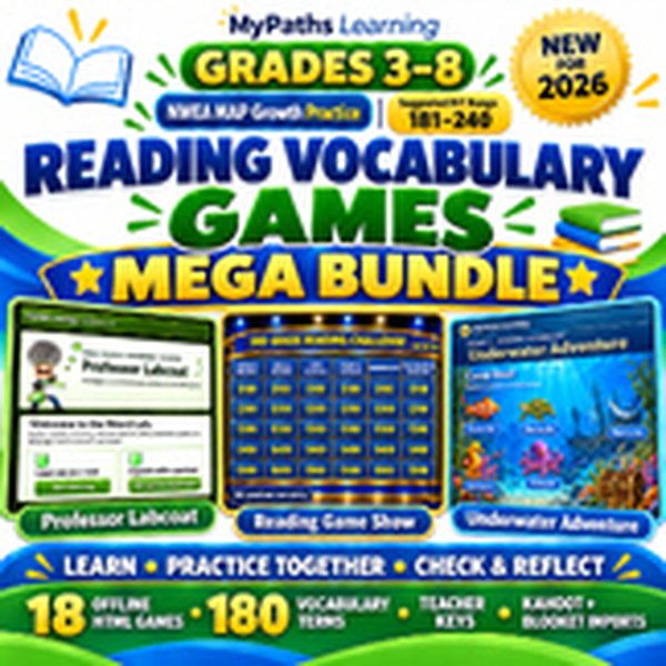 Grades 3-8 Reading Vocabulary Games Bundle | RIT 181-240 cover