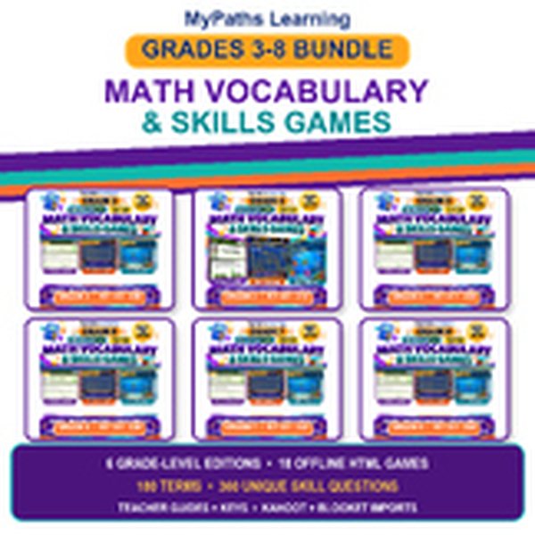Grades 3-8 Math Vocabulary & Skills Games Bundle | RIT 191-250 cover