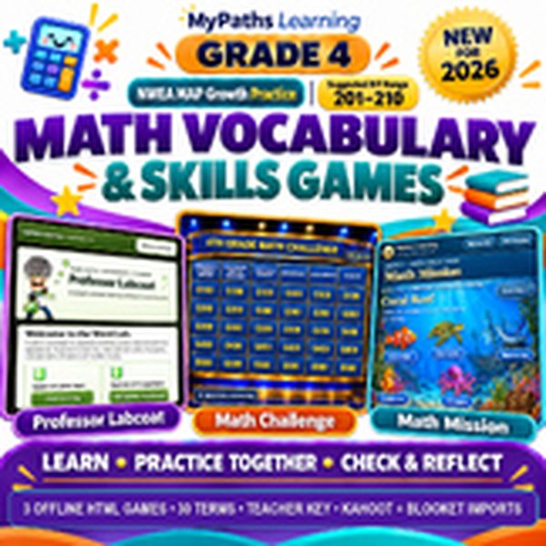 4th Grade Math Vocabulary & Skills Games | RIT 201-210 cover